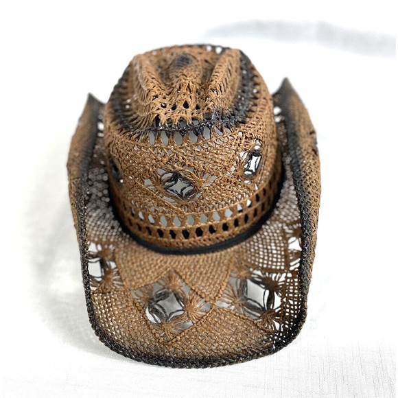 Som-Her Accessories - SOM-HER Straw Cowboy Hat Western Country Boho Women Size Medium Brown Burnished